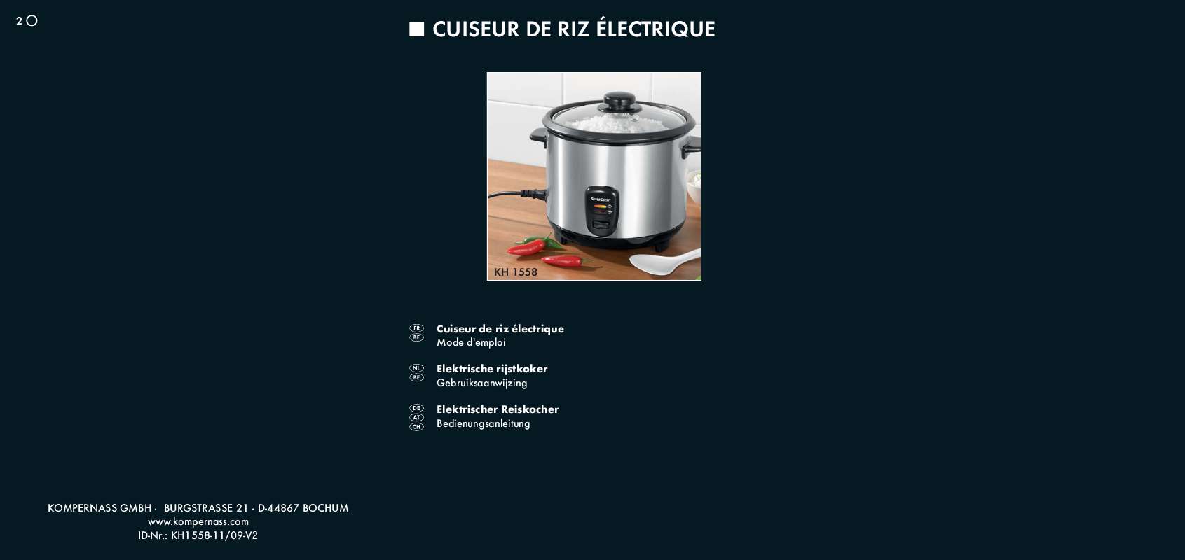 Notice cuiseur SILVERCREST KH 1558 ELECTRIC RICE COOKER Trouver une